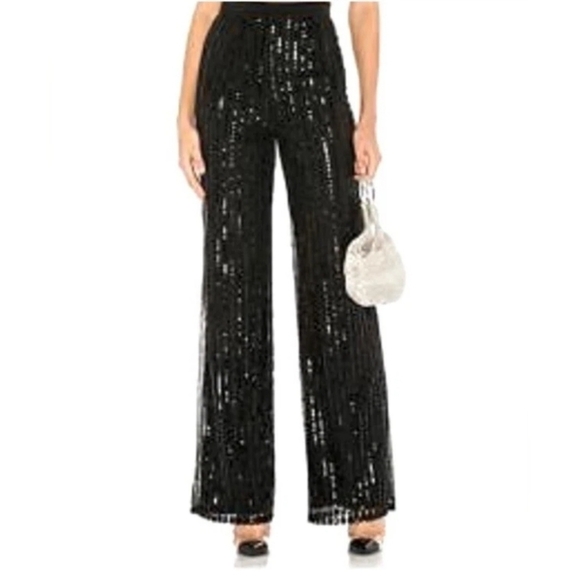 Tory Burch Women's Black Silk Sequin Wide Leg Dress Pant Party  Size 4 - Picture 1 of 5